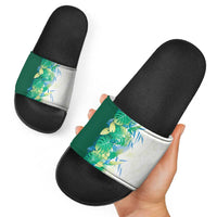 Hawaii Tropical Plant Omaomao Slide Sandals Vibrant Polynesian Pattern