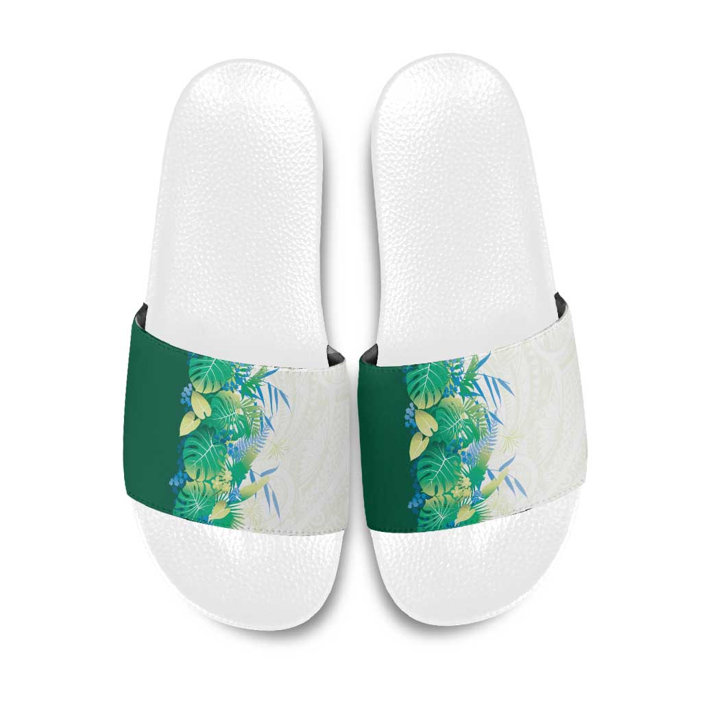 Hawaii Tropical Plant Omaomao Slide Sandals Vibrant Polynesian Pattern