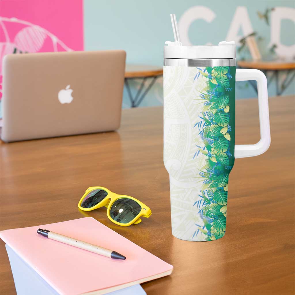 Hawaii Tropical Plant Omaomao Tumbler With Handle Vibrant Polynesian Pattern