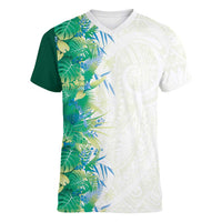 Hawaii Tropical Plant Omaomao Women V-Neck T-Shirt Vibrant Polynesian Pattern