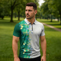 Hawaii Tropical Plant Omaomao Zipper Polo Shirt Vibrant Polynesian Pattern