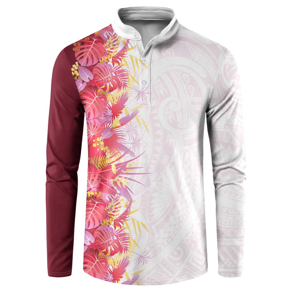 Hawaii Tropical Plant Akala Button Sweatshirt Vibrant Polynesian Pattern