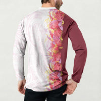 Hawaii Tropical Plant Akala Button Sweatshirt Vibrant Polynesian Pattern
