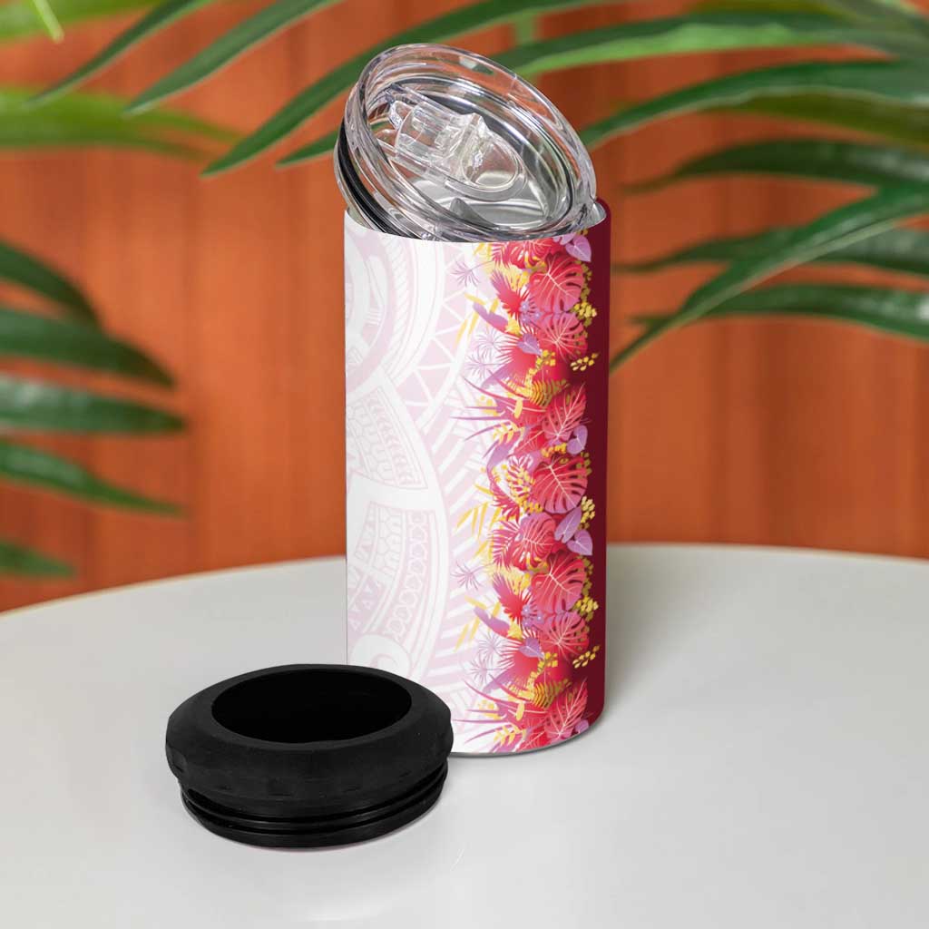 Hawaii Tropical Plant Akala 4 in 1 Can Cooler Tumbler Vibrant Polynesian Pattern