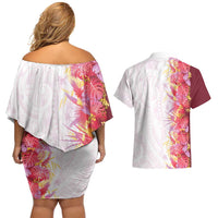 Hawaii Tropical Plant Akala Couples Matching Off Shoulder Short Dress and Hawaiian Shirt Vibrant Polynesian Pattern LT01 - Polynesian Pride