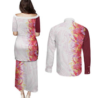 Hawaii Tropical Plant Akala Couples Matching Puletasi and Long Sleeve Button Shirt Vibrant Polynesian Pattern LT01 - Polynesian Pride