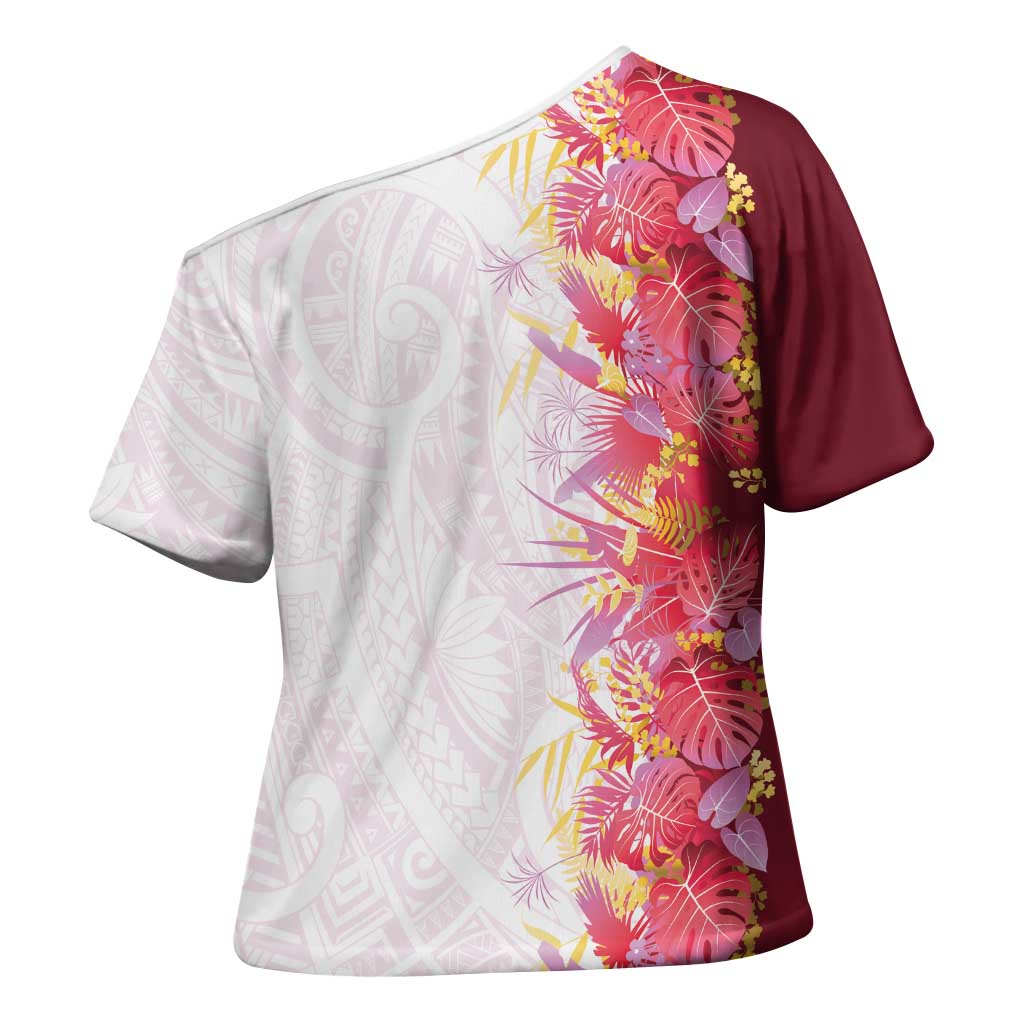 Hawaii Tropical Plant Akala Cross Shoulder Shirt Vibrant Polynesian Pattern