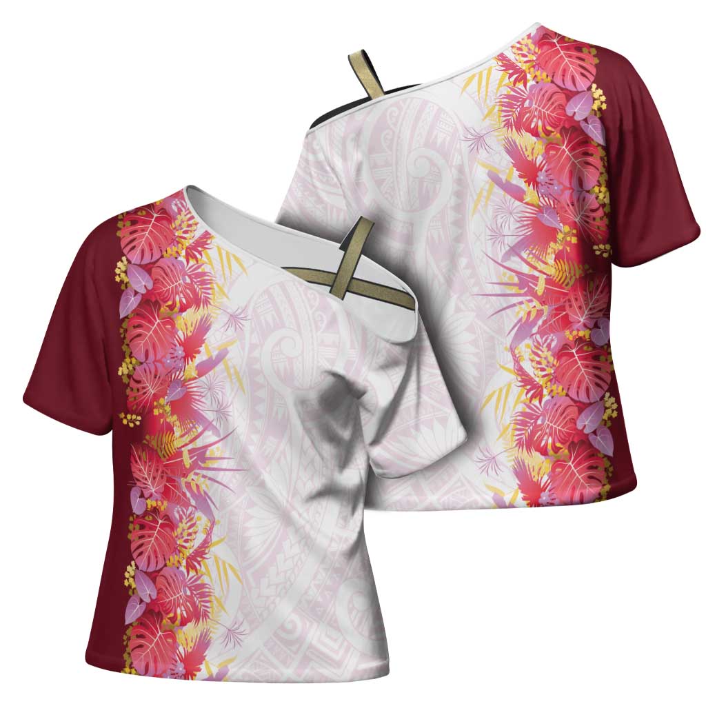 Hawaii Tropical Plant Akala Cross Shoulder Shirt Vibrant Polynesian Pattern