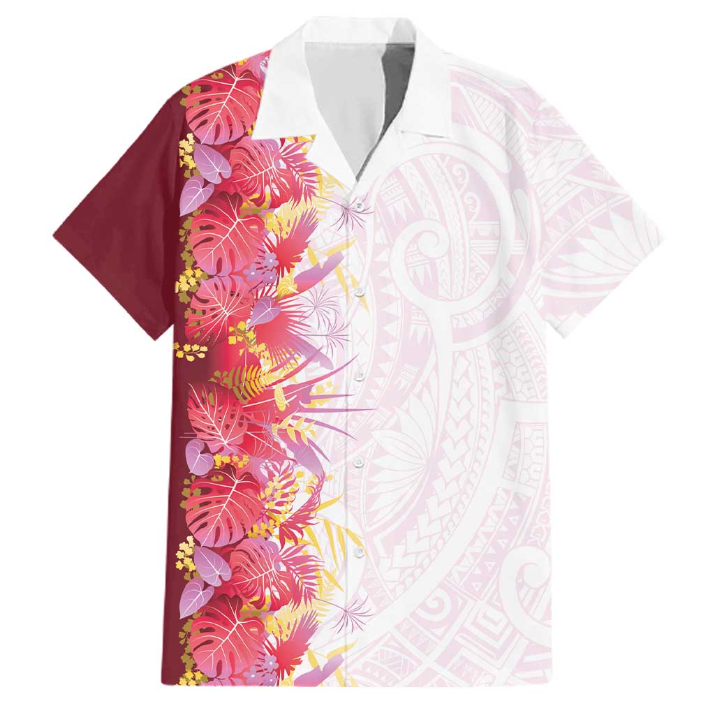 Hawaii Tropical Plant Akala Family Matching Off The Shoulder Long Sleeve Dress and Hawaiian Shirt Vibrant Polynesian Pattern
