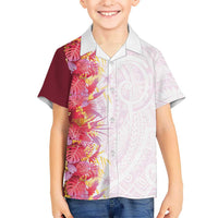 Hawaii Tropical Plant Akala Family Matching Off Shoulder Maxi Dress and Hawaiian Shirt Vibrant Polynesian Pattern