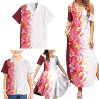 Hawaii Tropical Plant Akala Family Matching Summer Maxi Dress and Hawaiian Shirt Vibrant Polynesian Pattern