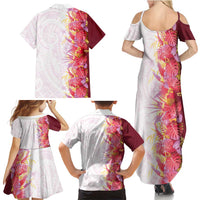 Hawaii Tropical Plant Akala Family Matching Summer Maxi Dress and Hawaiian Shirt Vibrant Polynesian Pattern