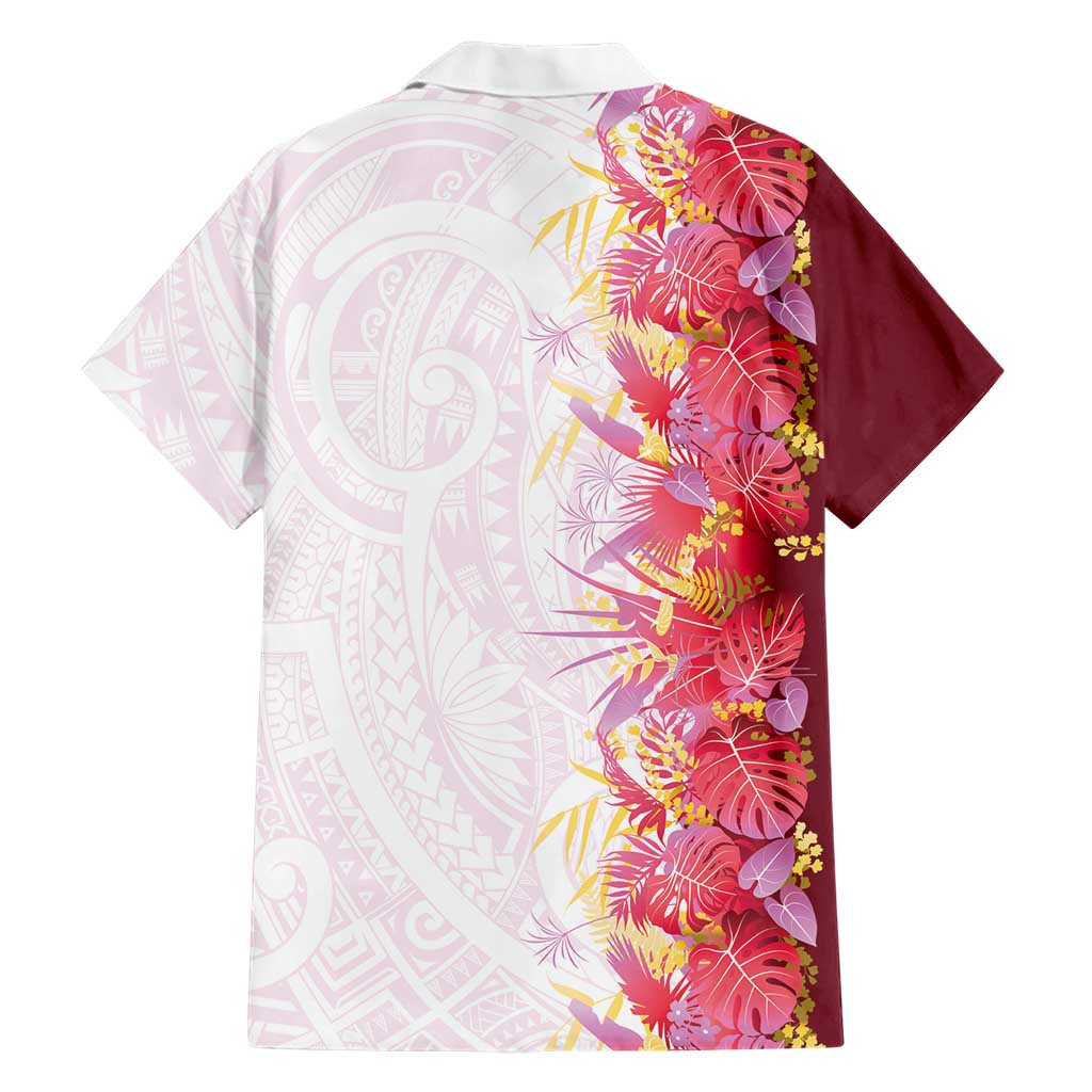 Hawaii Tropical Plant Akala Family Matching Summer Maxi Dress and Hawaiian Shirt Vibrant Polynesian Pattern