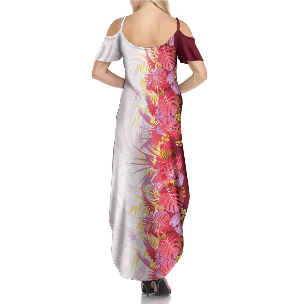 Hawaii Tropical Plant Akala Family Matching Summer Maxi Dress and Hawaiian Shirt Vibrant Polynesian Pattern