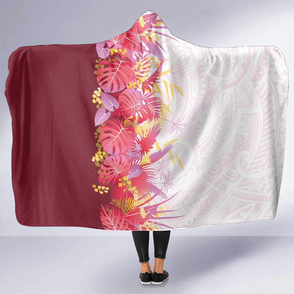 Hawaii Tropical Plant Akala Hooded Blanket Vibrant Polynesian Pattern