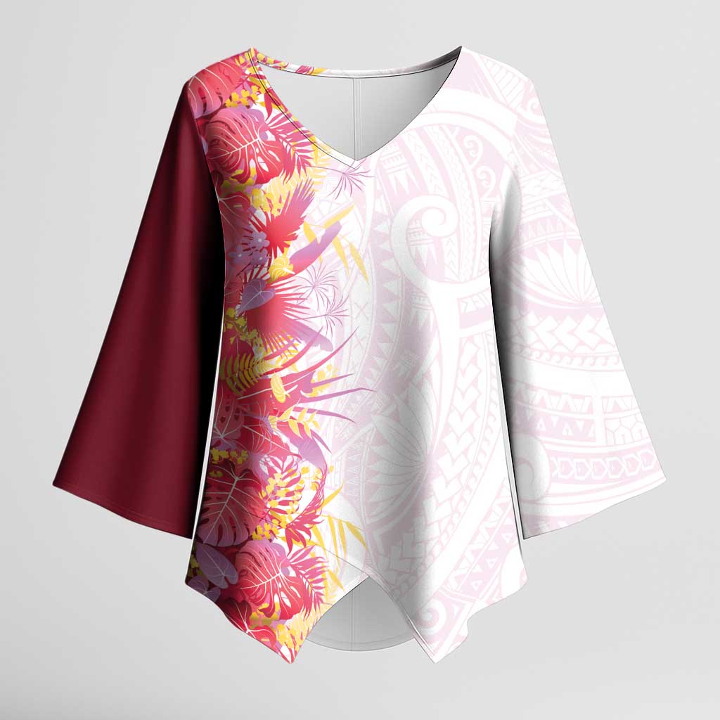 Hawaii Tropical Plant Akala Kimono Sleeve Blouse Vibrant Polynesian Pattern