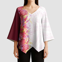 Hawaii Tropical Plant Akala Kimono Sleeve Blouse Vibrant Polynesian Pattern