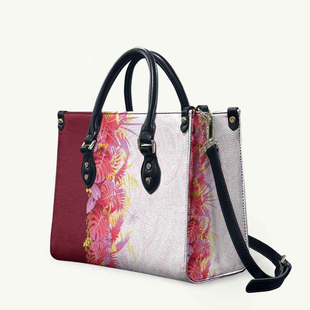 Hawaii Tropical Plant Akala Leather Bag Vibrant Polynesian Pattern