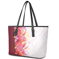 Hawaii Tropical Plant Akala Leather Tote Bag Vibrant Polynesian Pattern