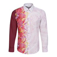 Hawaii Tropical Plant Akala Long Sleeve Button Shirt Vibrant Polynesian Pattern