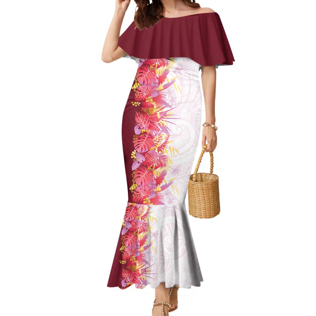 Hawaii Tropical Plant Akala Mermaid Dress Vibrant Polynesian Pattern