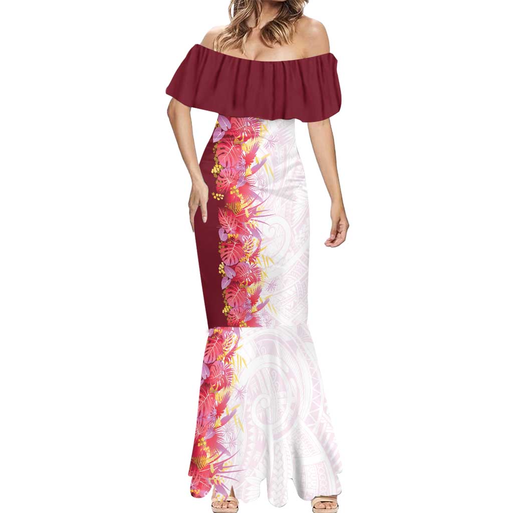 Hawaii Tropical Plant Akala Mermaid Dress Vibrant Polynesian Pattern