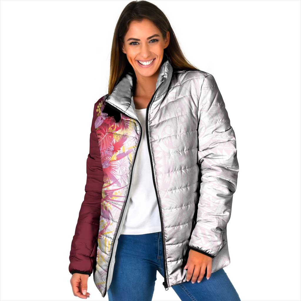 Hawaii Tropical Plant Akala Padded Jacket Vibrant Polynesian Pattern