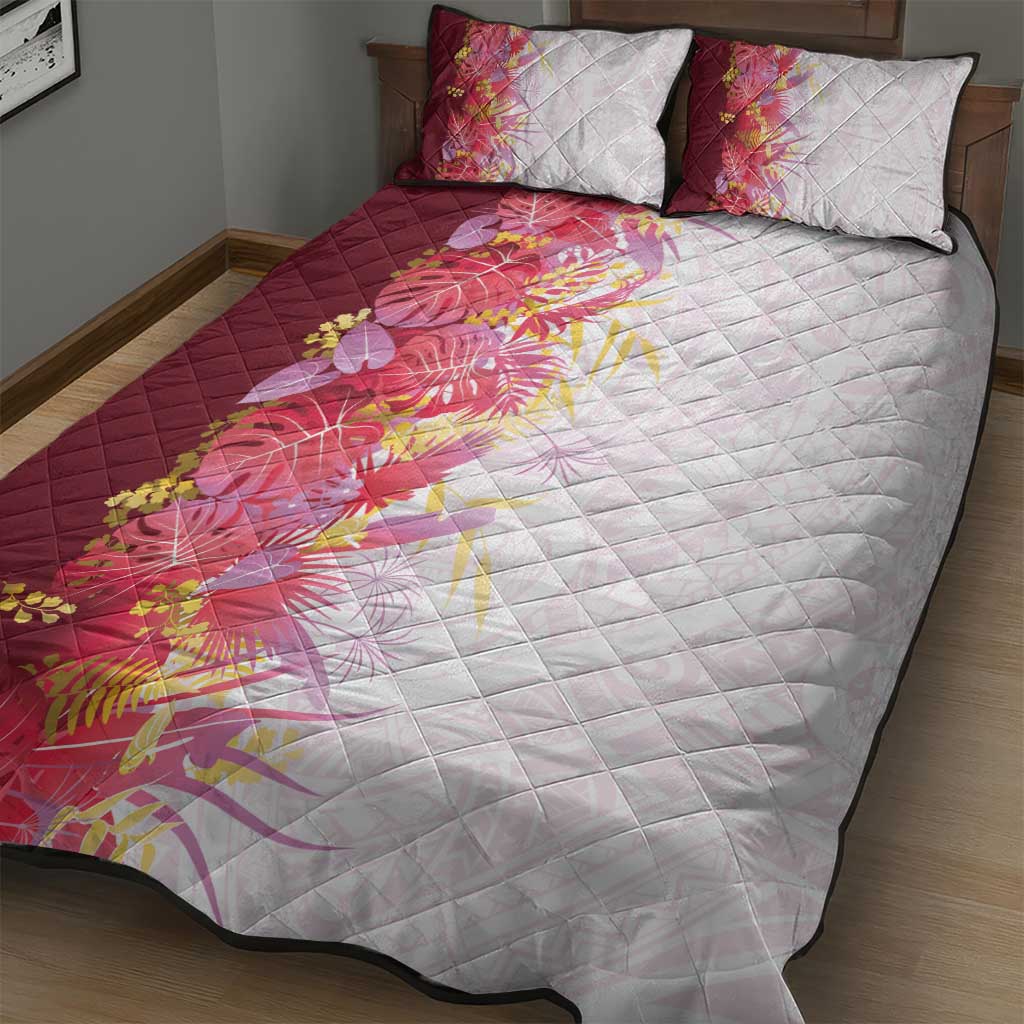Hawaii Tropical Plant Akala Quilt Bed Set Vibrant Polynesian Pattern