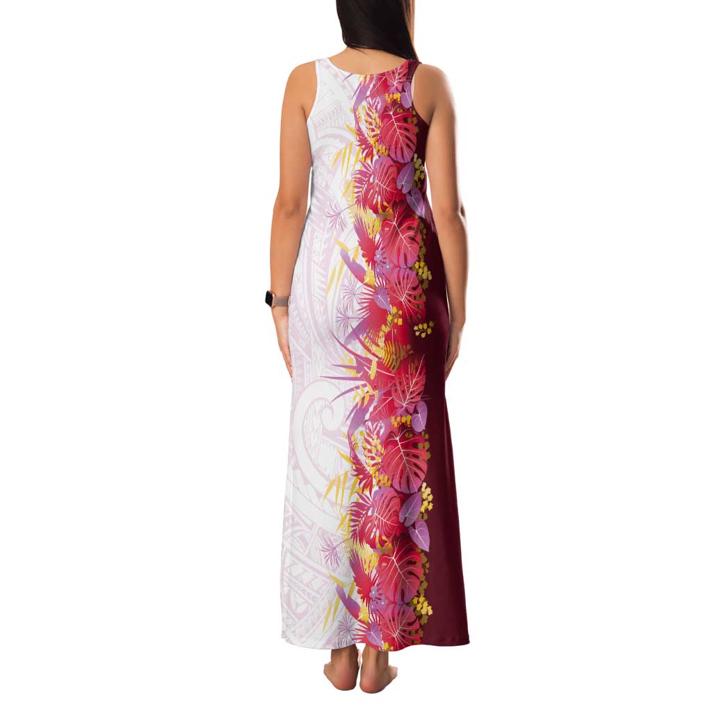 Hawaii Tropical Plant Akala Tank Maxi Dress Vibrant Polynesian Pattern