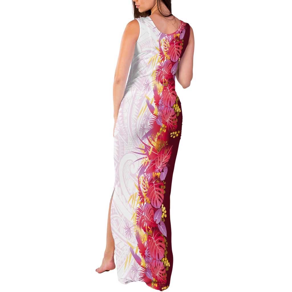 Hawaii Tropical Plant Akala Tank Maxi Dress Vibrant Polynesian Pattern