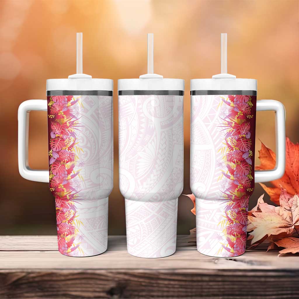 Hawaii Tropical Plant Akala Tumbler With Handle Vibrant Polynesian Pattern