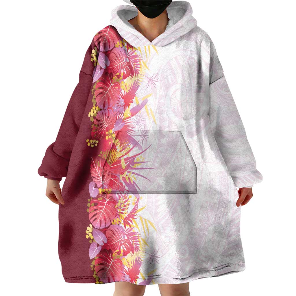 Hawaii Tropical Plant Akala Wearable Blanket Hoodie Vibrant Polynesian Pattern