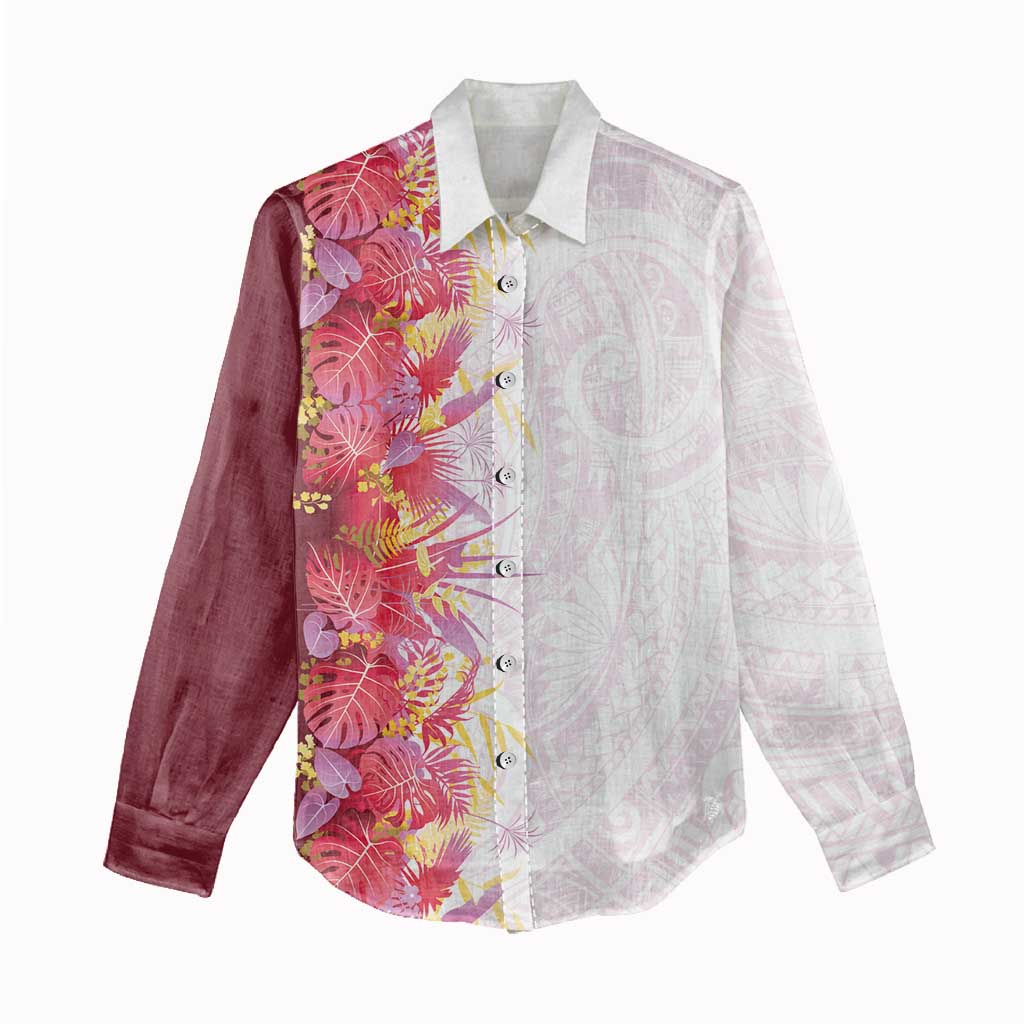 Hawaii Tropical Plant Akala Women Casual Shirt Vibrant Polynesian Pattern