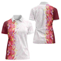 Hawaii Tropical Plant Akala Women Polo Shirt Vibrant Polynesian Pattern