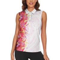 Hawaii Tropical Plant Akala Women Sleeveless Polo Shirt Vibrant Polynesian Pattern
