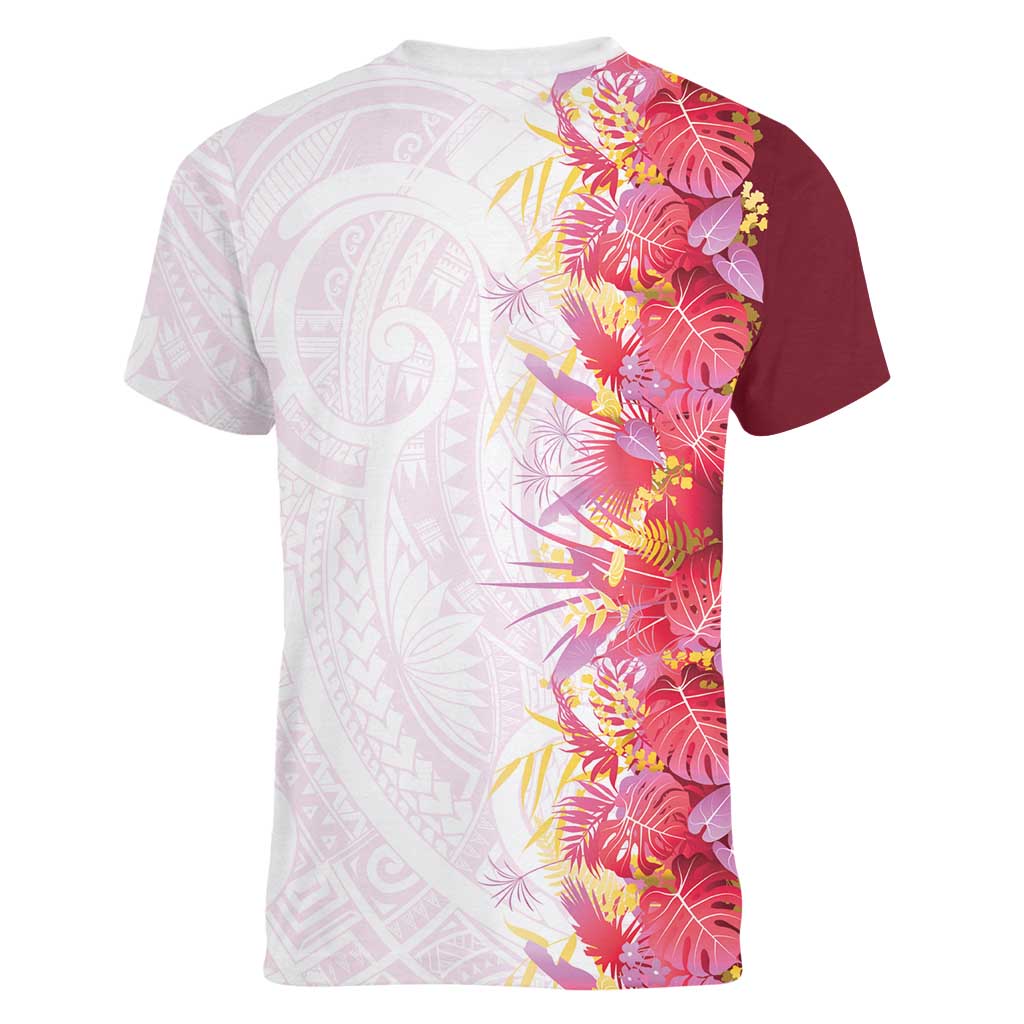 Hawaii Tropical Plant Akala Women V-Neck T-Shirt Vibrant Polynesian Pattern LT01 - Polynesian Pride
