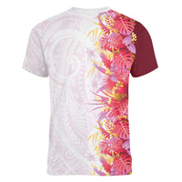 Hawaii Tropical Plant Akala Women V-Neck T-Shirt Vibrant Polynesian Pattern LT01 - Polynesian Pride
