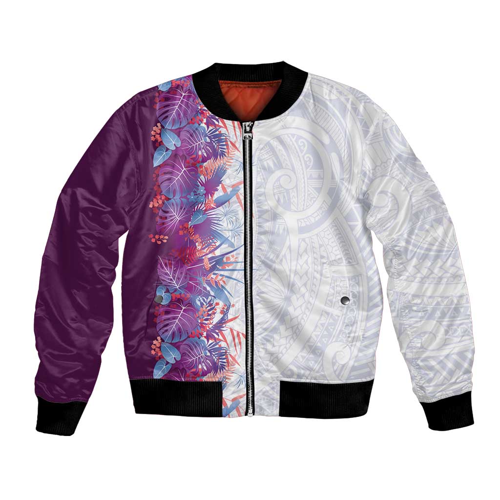 Hawaii Tropical Plant Poni Bomber Jacket Vibrant Polynesian Pattern