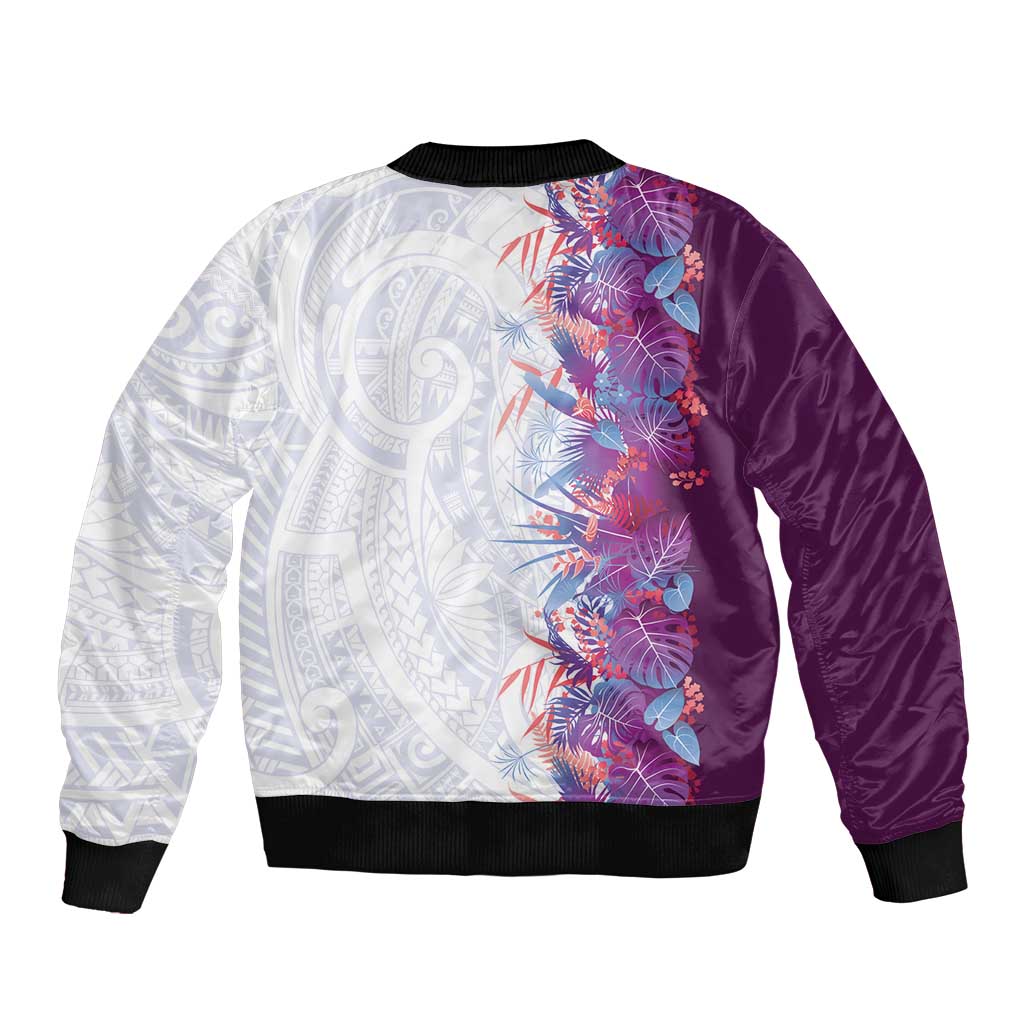 Hawaii Tropical Plant Poni Bomber Jacket Vibrant Polynesian Pattern