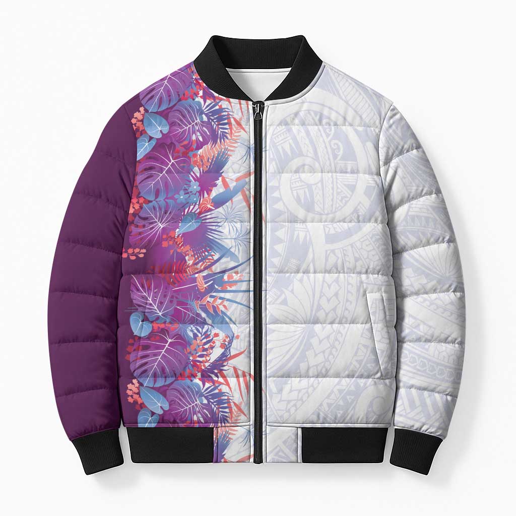 Hawaii Tropical Plant Poni Bomber Puffer Jacket Vibrant Polynesian Pattern