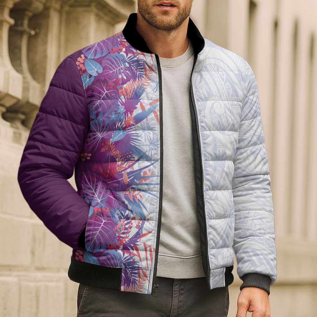 Hawaii Tropical Plant Poni Bomber Puffer Jacket Vibrant Polynesian Pattern