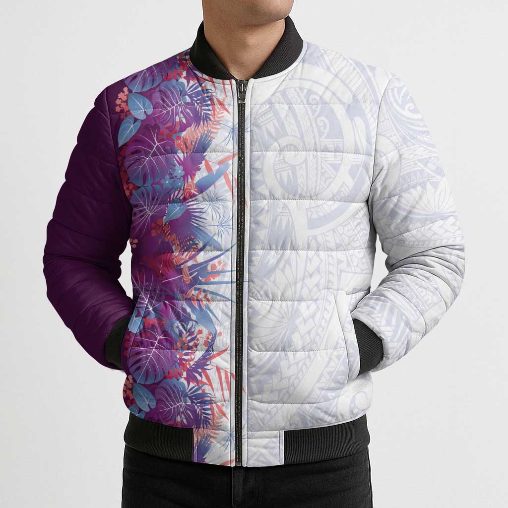 Hawaii Tropical Plant Poni Bomber Puffer Jacket Vibrant Polynesian Pattern