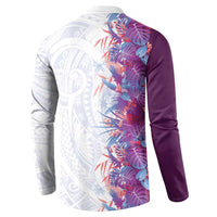 Hawaii Tropical Plant Poni Button Sweatshirt Vibrant Polynesian Pattern