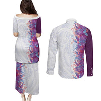 Hawaii Tropical Plant Poni Couples Matching Puletasi and Long Sleeve Button Shirt Vibrant Polynesian Pattern LT01 - Polynesian Pride