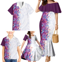 Hawaii Tropical Plant Poni Family Matching Mermaid Dress and Hawaiian Shirt Vibrant Polynesian Pattern