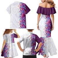 Hawaii Tropical Plant Poni Family Matching Mermaid Dress and Hawaiian Shirt Vibrant Polynesian Pattern