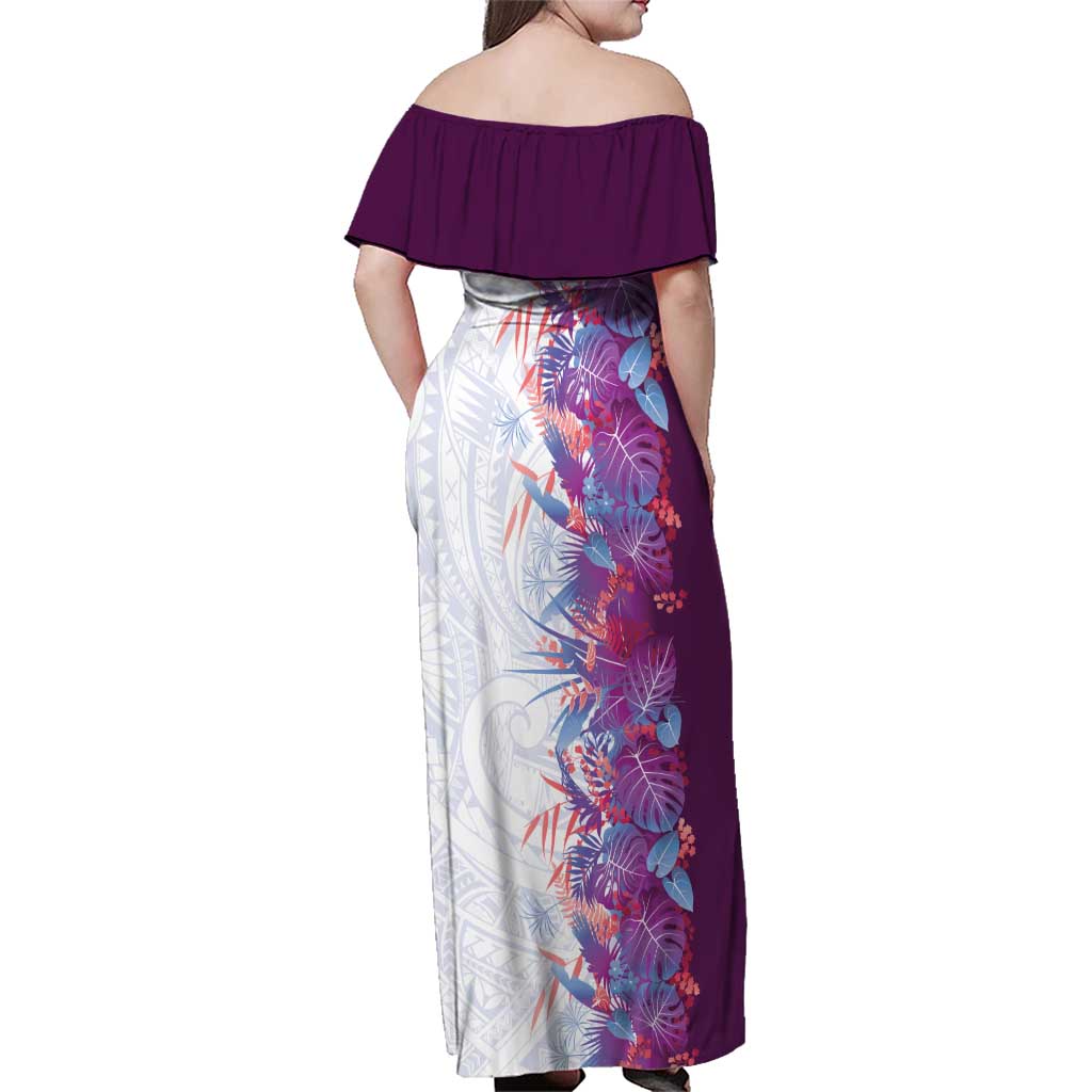 Hawaii Tropical Plant Poni Family Matching Off Shoulder Maxi Dress and Hawaiian Shirt Vibrant Polynesian Pattern