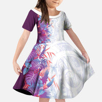Hawaii Tropical Plant Poni Family Matching Puletasi and Hawaiian Shirt Vibrant Polynesian Pattern LT01 Daughter's Dress Purple - Polynesian Pride
