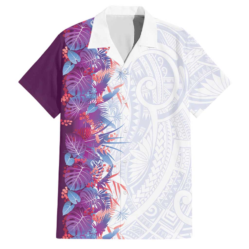 Hawaii Tropical Plant Poni Family Matching Puletasi and Hawaiian Shirt Vibrant Polynesian Pattern LT01 Dad's Shirt - Short Sleeve Purple - Polynesian Pride