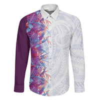 Hawaii Tropical Plant Poni Family Matching Puletasi and Hawaiian Shirt Vibrant Polynesian Pattern LT01 Dad's Shirt - Long Sleeve Purple - Polynesian Pride